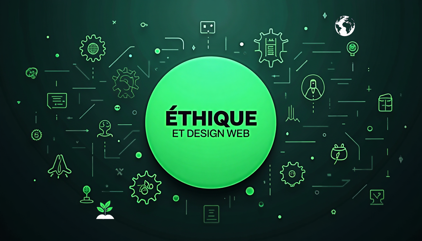 Espace de travail moderne avec un ordinateur portable, symbolisant le design éthique et la technologie
  responsable.